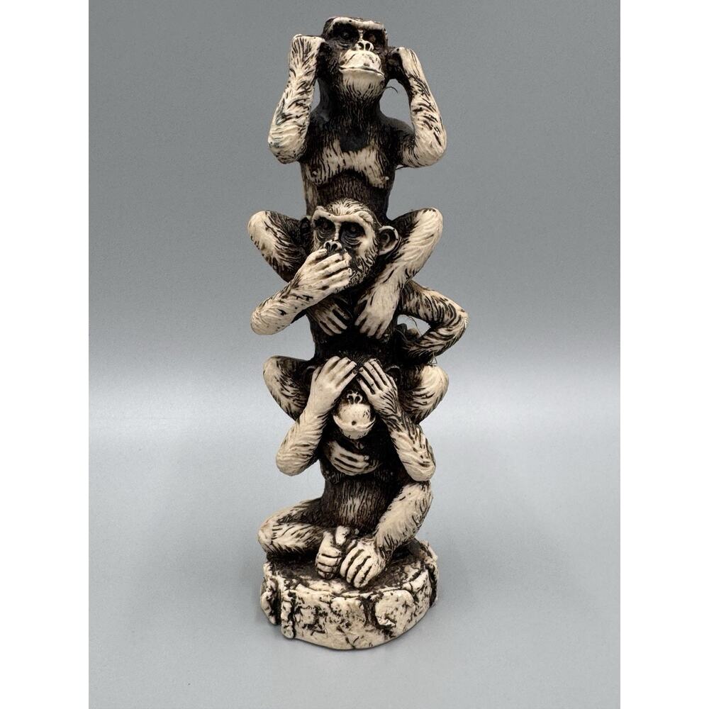 Three Wise Monkeys Resin Statue-Hear No Evil-See No Evil-Speak No Evil 7” Decor